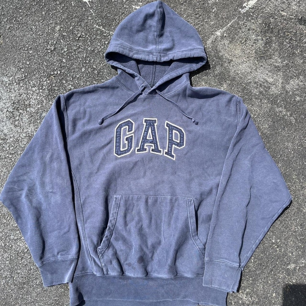1990s GAP Arch Logo Hoodie Navy Blue Embroidered Spell Out Size S (oversized)